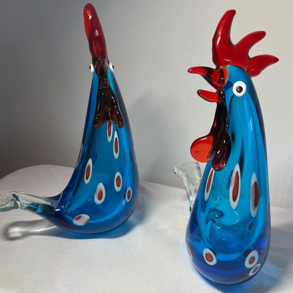 Rooster Chicken Figurine Murano-Style Blue Glass. Heavy. Amazing! - Picture 4 of 7